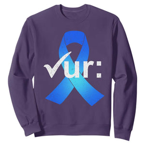 Colon Cancer Awareness Sweatshirt Blue Ribbon Colonoscopy Colorectal TS10 Purple Print Your Wear