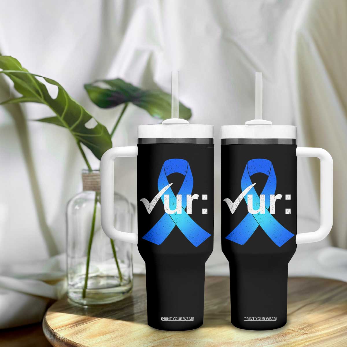 Colon Cancer Awareness Tumbler With Handle Blue Ribbon Colonoscopy Colorectal TS10 Print Your Wear