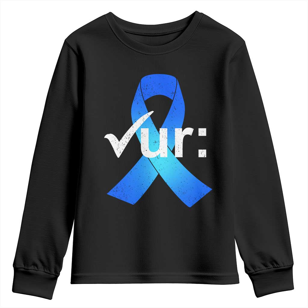 Colon Cancer Awareness Youth Sweatshirt Blue Ribbon Colonoscopy Colorectal TS10 Black Print Your Wear