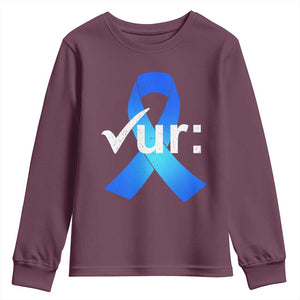 Colon Cancer Awareness Youth Sweatshirt Blue Ribbon Colonoscopy Colorectal TS10 Maroon Print Your Wear