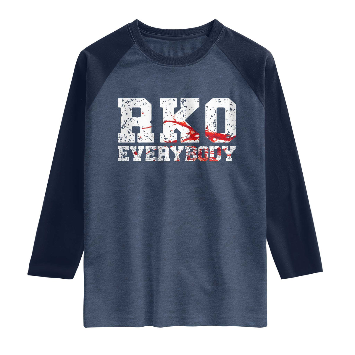 RKO Everybody Blood Raglan Shirt TS10 Heather Denim Navy Print Your Wear