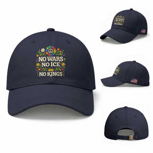 No Wars No ICE No Kings Baseball Cap Floral Resist Anti War Protest TS10 Baseball Cap Universal Fit Navy Print Your Wear