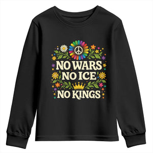 No Wars No ICE No Kings Youth Sweatshirt Floral Resist Anti War Protest TS10 Black Print Your Wear