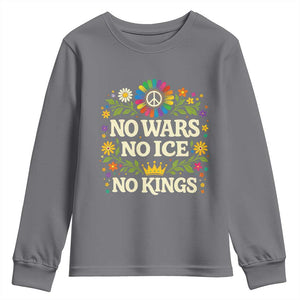 No Wars No ICE No Kings Youth Sweatshirt Floral Resist Anti War Protest TS10 Charcoal Print Your Wear