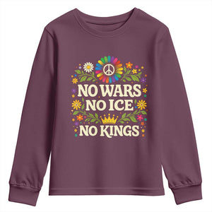 No Wars No ICE No Kings Youth Sweatshirt Floral Resist Anti War Protest TS10 Maroon Print Your Wear