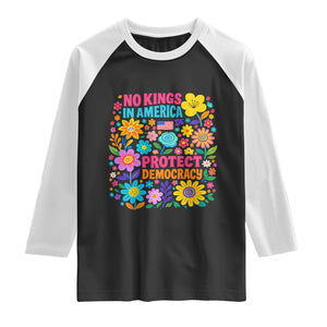 No Kings In America Protest Democraty Raglan Shirt Floral Resist TS10 Black White Print Your Wear