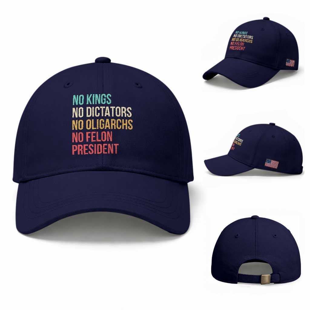 No Kings Baseball Cap Retro Resistance TS10 Baseball Cap Universal Fit Dark Blue Print Your Wear