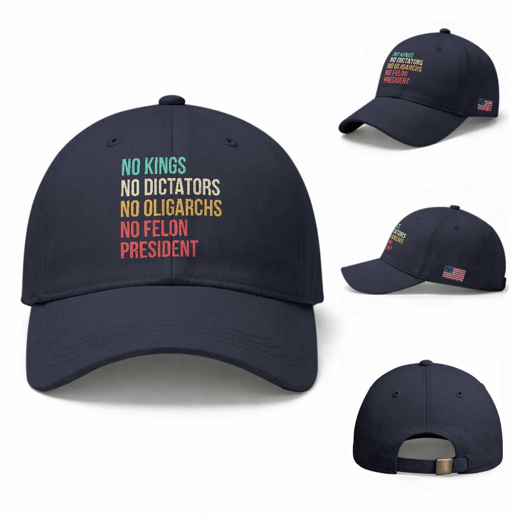 No Kings Baseball Cap Retro Resistance TS10 Baseball Cap Universal Fit Navy Print Your Wear