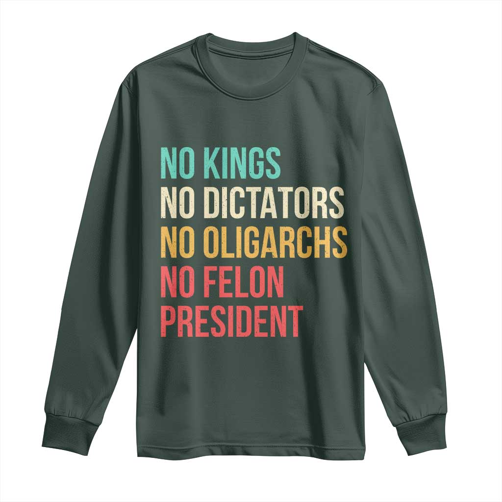No Kings Long Sleeve Shirt Retro Resistance TS10 Dark Forest Green Print Your Wear