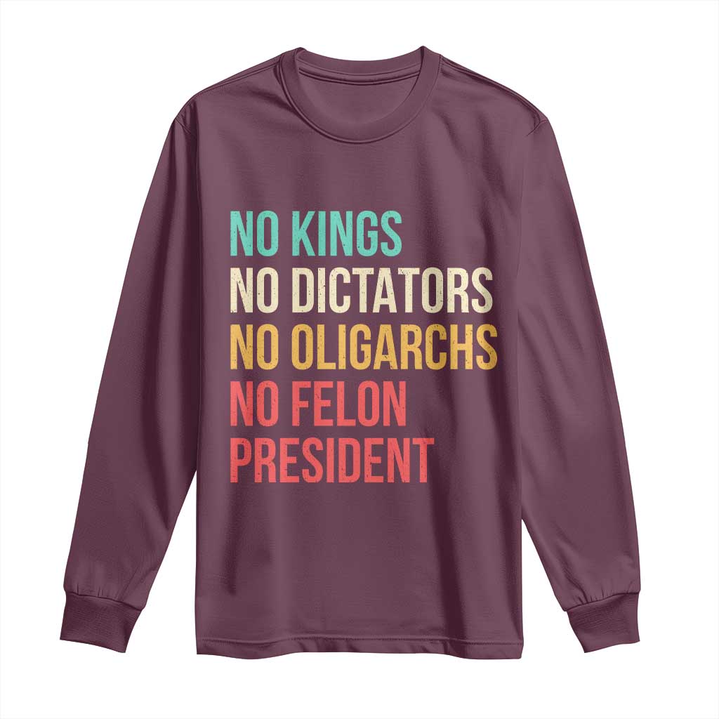 No Kings Long Sleeve Shirt Retro Resistance TS10 Maroon Print Your Wear