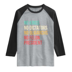 No Kings Raglan Shirt Retro Resistance TS10 Heather Gray Black Print Your Wear