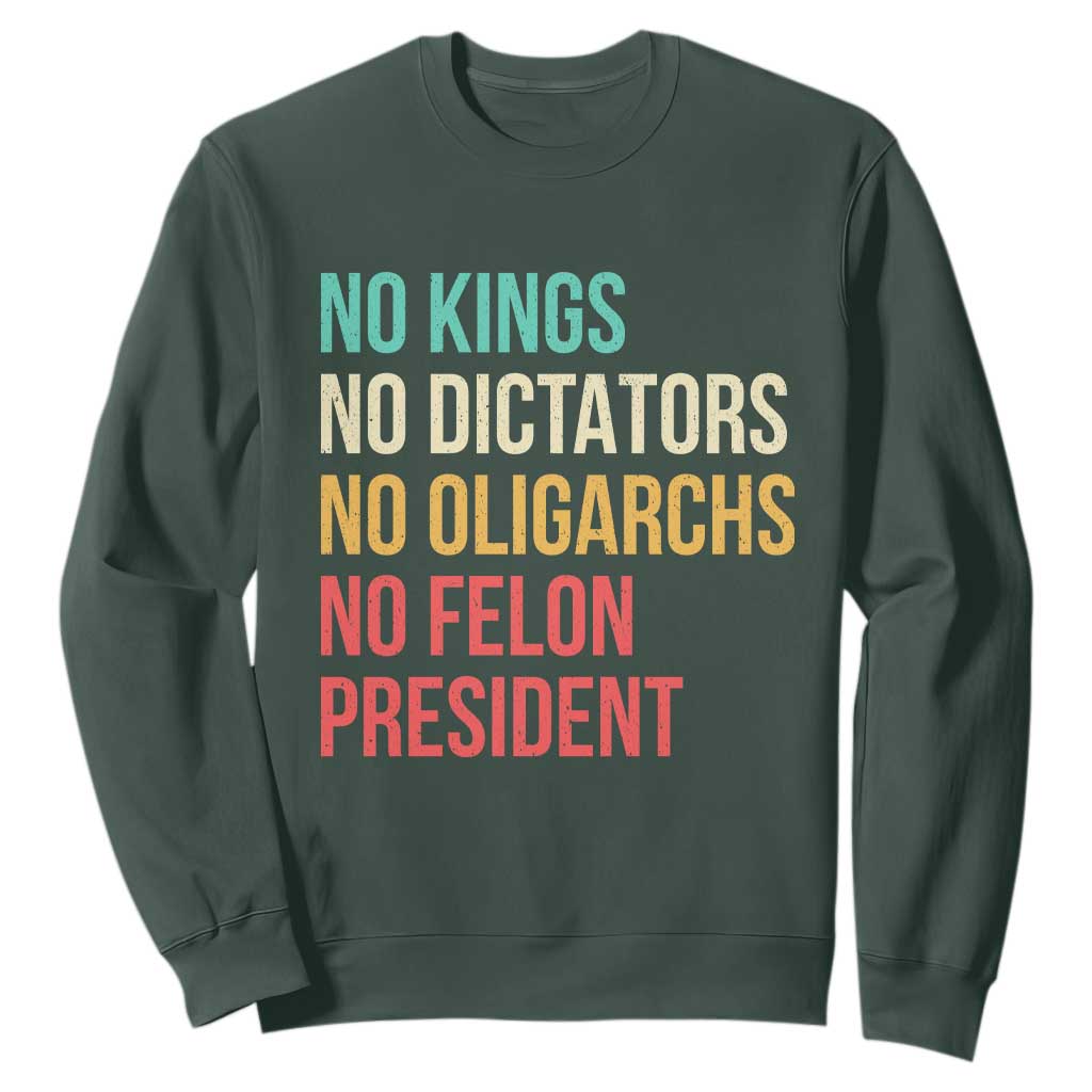 No Kings Sweatshirt Retro Resistance TS10 Dark Forest Green Print Your Wear