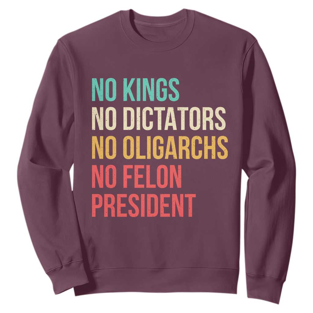 No Kings Sweatshirt Retro Resistance TS10 Maroon Print Your Wear