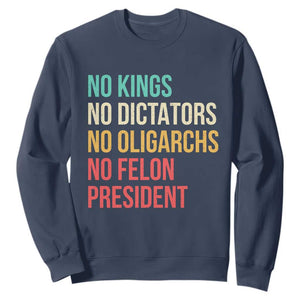 No Kings Sweatshirt Retro Resistance TS10 Navy Print Your Wear