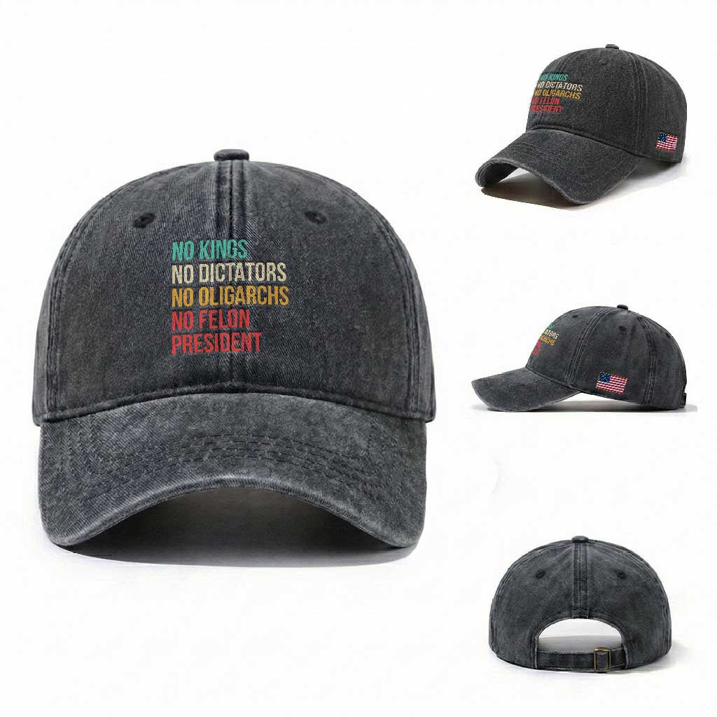 No Kings Washed Cotton Baseball Cap Retro Resistance TS10 Washed Cap Universal Fit Dark Gray Print Your Wear