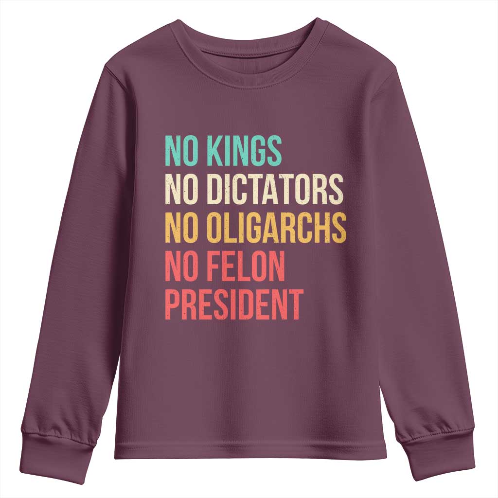 No Kings Youth Sweatshirt Retro Resistance TS10 Maroon Print Your Wear