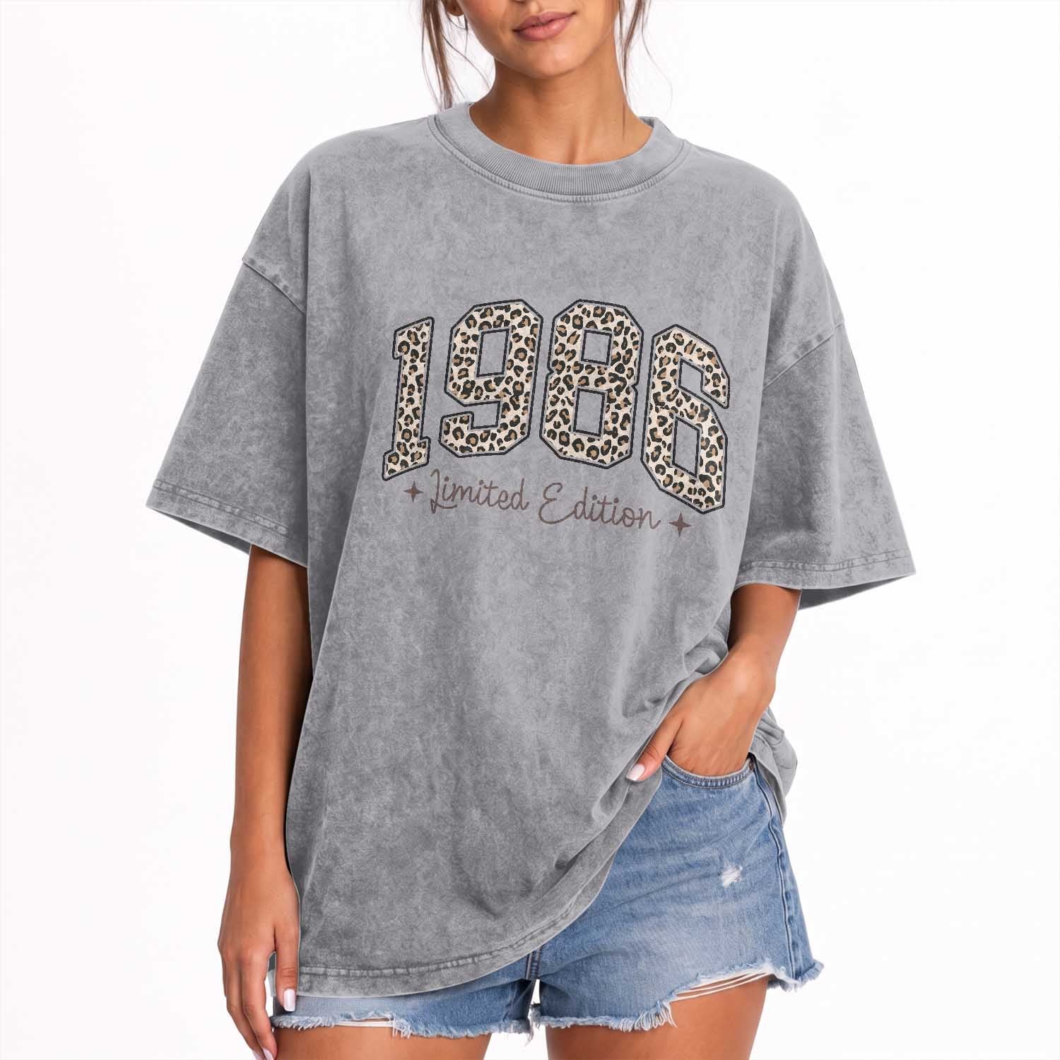 1986 Retro Birthday Washed Cotton T-Shirt 40 Year Old Leopard 40th Birthday Gifts For Women