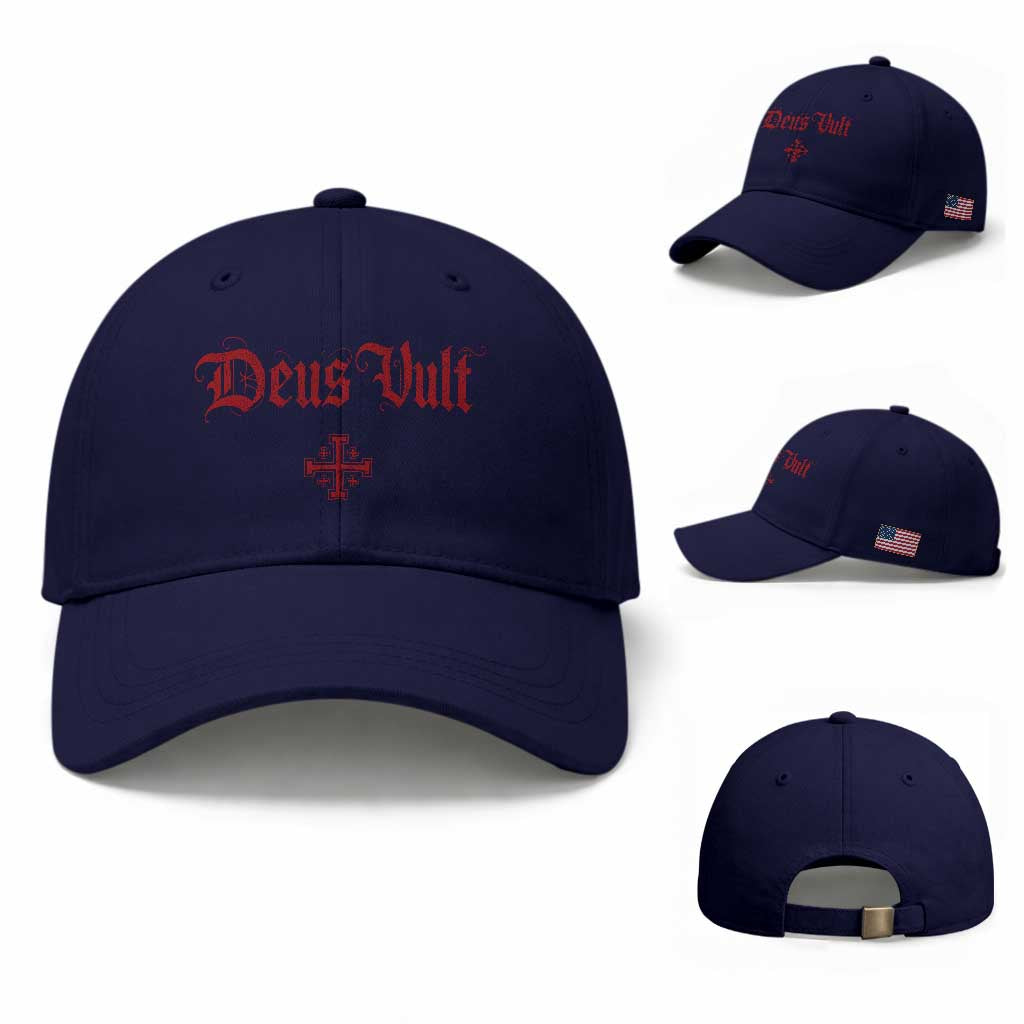 Catholic Knights Templar Cross Baseball Cap Crusader Deus Vult TS10 Baseball Cap Universal Fit Dark Blue Print Your Wear