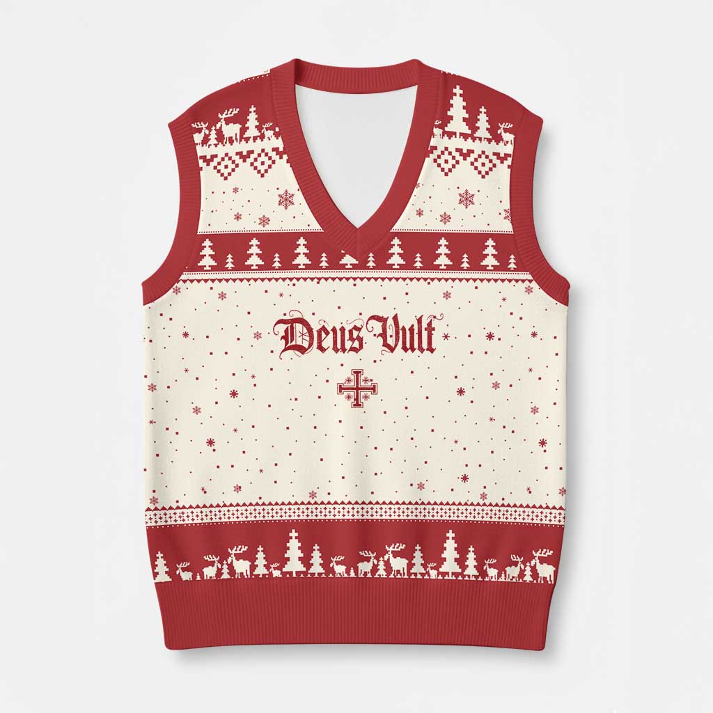 Catholic Knights Templar Cross V-Neck Knit Sweater Vest Crusader Deus Vult TS10 Beige Red Print Your Wear