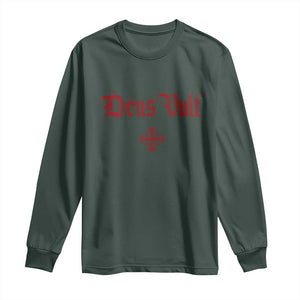 Catholic Knights Templar Cross Long Sleeve Shirt Crusader Deus Vult TS10 Dark Forest Green Print Your Wear
