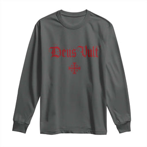 Catholic Knights Templar Cross Long Sleeve Shirt Crusader Deus Vult TS10 Dark Heather Print Your Wear