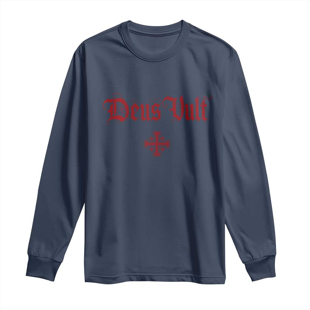 Catholic Knights Templar Cross Long Sleeve Shirt Crusader Deus Vult TS10 Navy Print Your Wear