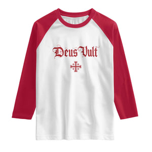 Catholic Knights Templar Cross Raglan Shirt Crusader Deus Vult TS10 White Red Print Your Wear