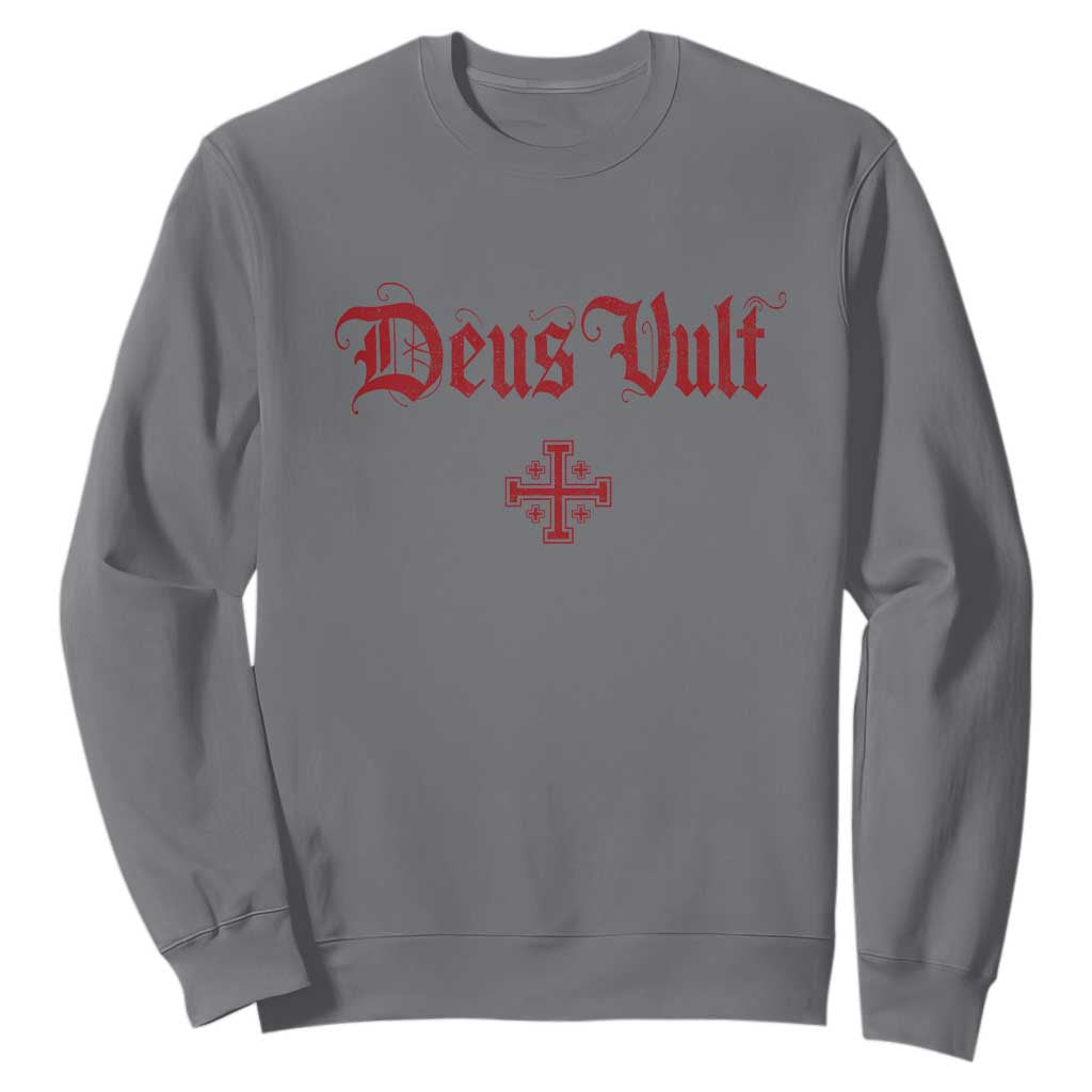 Catholic Knights Templar Cross Sweatshirt Crusader Deus Vult TS10 Charcoal Print Your Wear