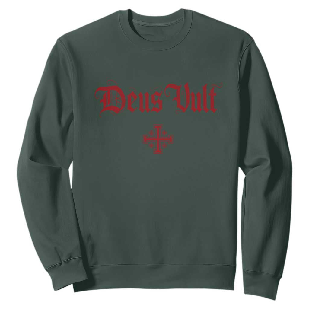 Catholic Knights Templar Cross Sweatshirt Crusader Deus Vult TS10 Dark Forest Green Print Your Wear