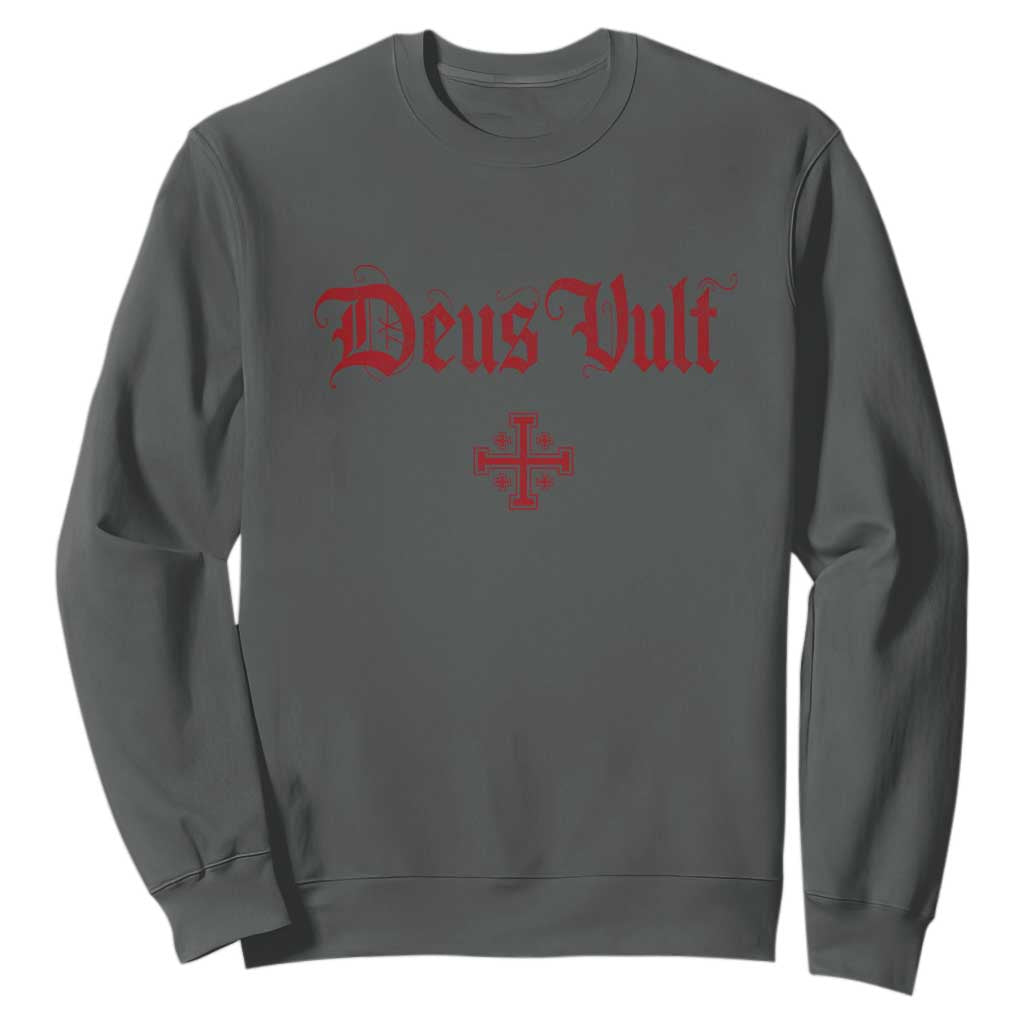 Catholic Knights Templar Cross Sweatshirt Crusader Deus Vult TS10 Dark Heather Print Your Wear