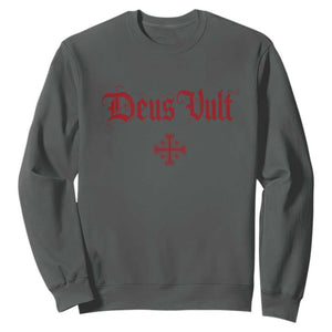 Catholic Knights Templar Cross Sweatshirt Crusader Deus Vult TS10 Dark Heather Print Your Wear