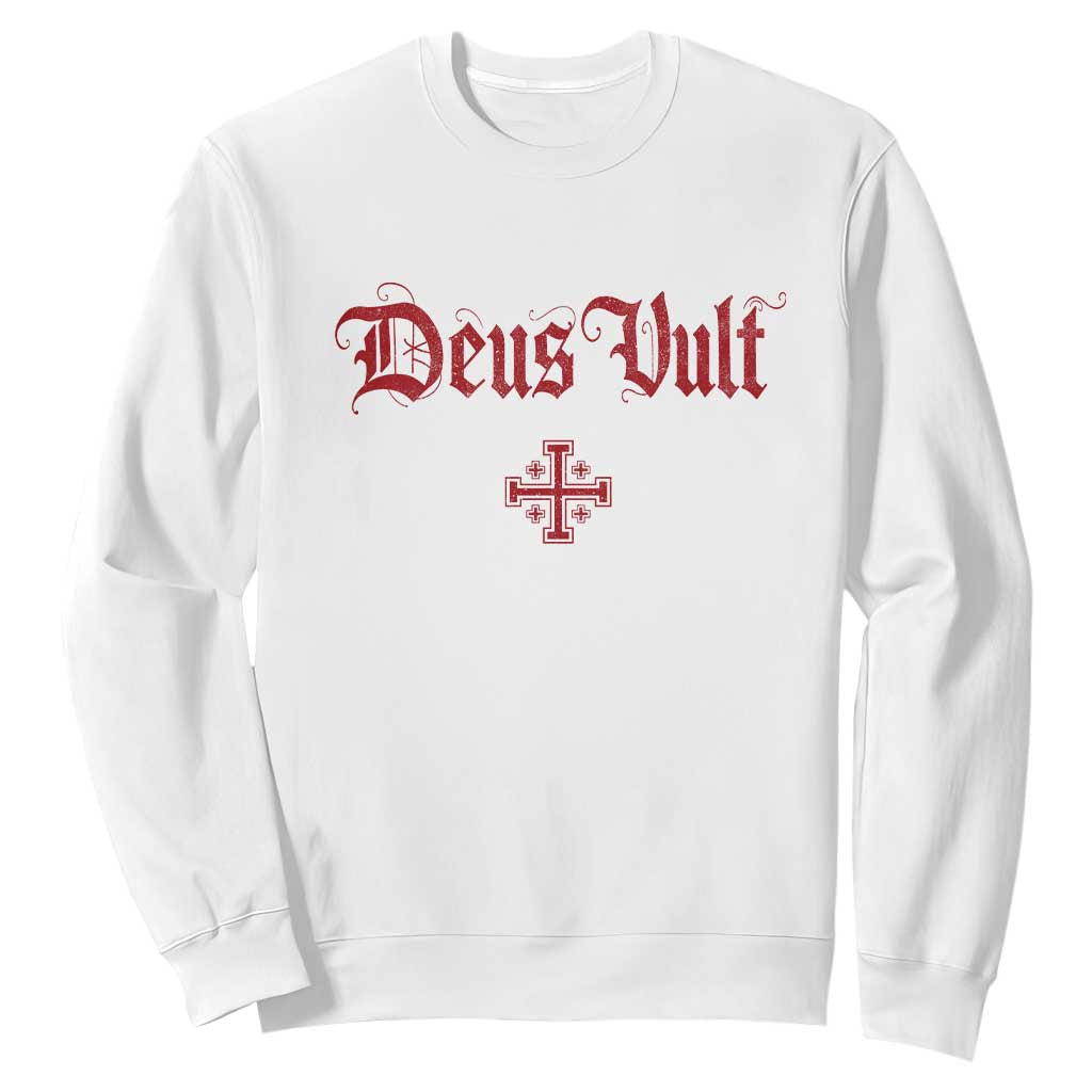 Catholic Knights Templar Cross Sweatshirt Crusader Deus Vult TS10 White Print Your Wear