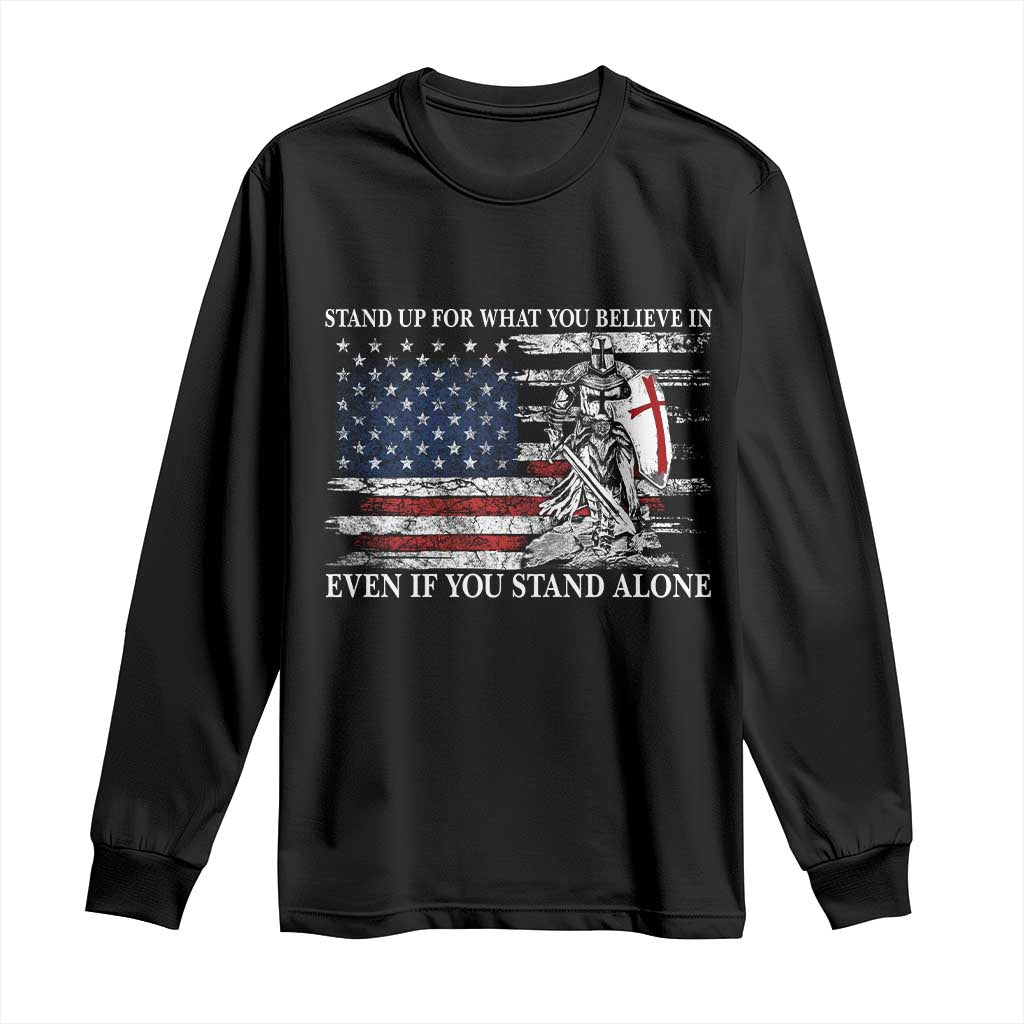 Catholic Knight Templar Long Sleeve Shirt American Flag Crusader Cross TS10 Black Print Your Wear