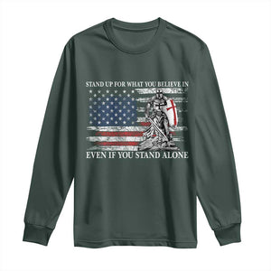 Catholic Knight Templar Long Sleeve Shirt American Flag Crusader Cross TS10 Dark Forest Green Print Your Wear
