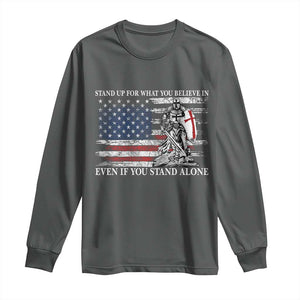 Catholic Knight Templar Long Sleeve Shirt American Flag Crusader Cross TS10 Dark Heather Print Your Wear