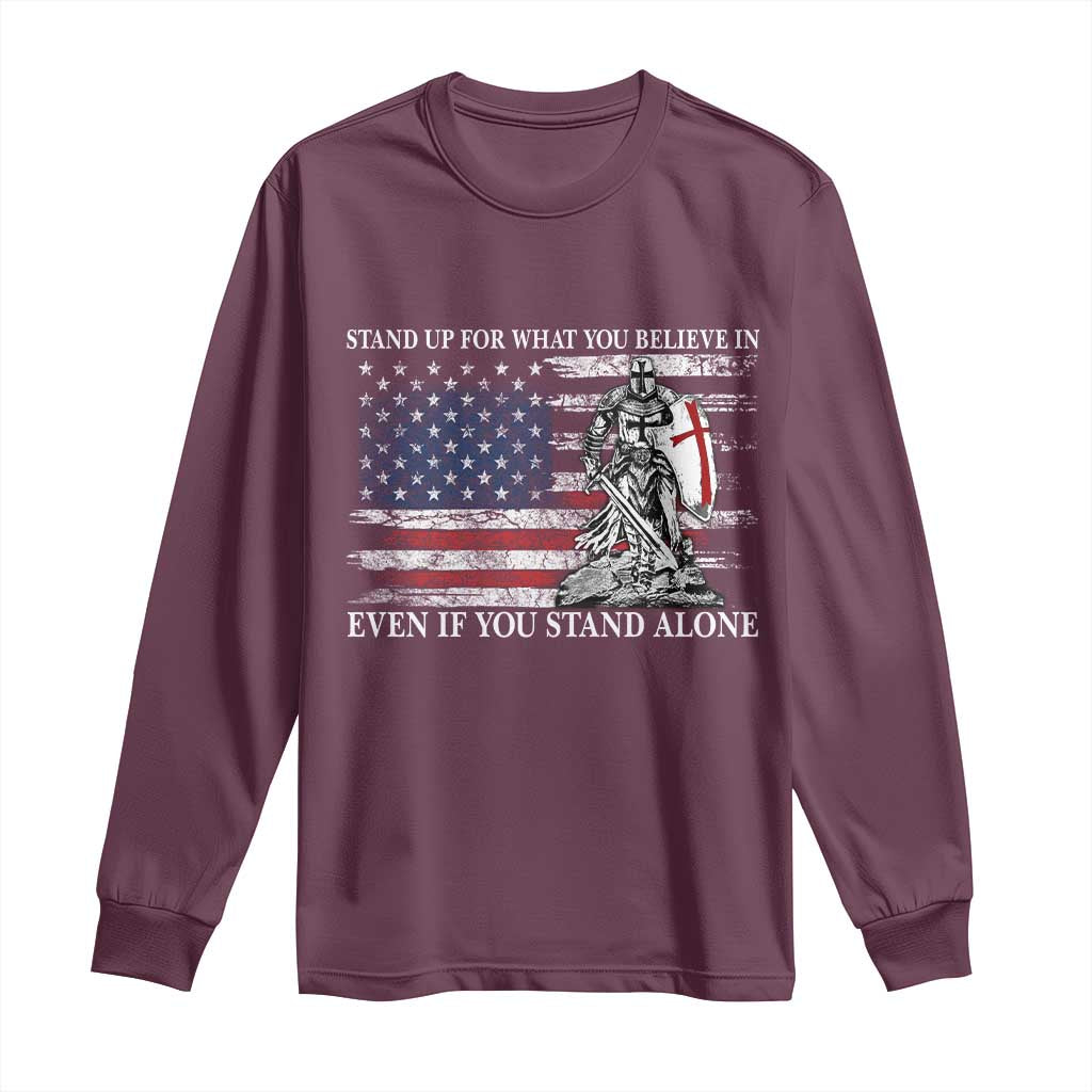 Catholic Knight Templar Long Sleeve Shirt American Flag Crusader Cross TS10 Maroon Print Your Wear