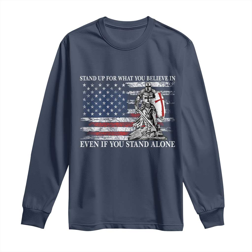 Catholic Knight Templar Long Sleeve Shirt American Flag Crusader Cross TS10 Navy Print Your Wear