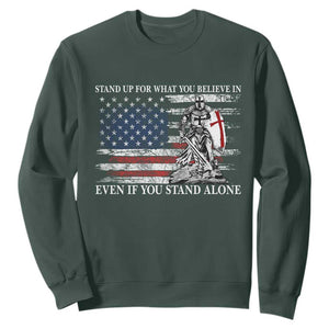 Catholic Knight Templar Sweatshirt American Flag Crusader Cross TS10 Dark Forest Green Print Your Wear