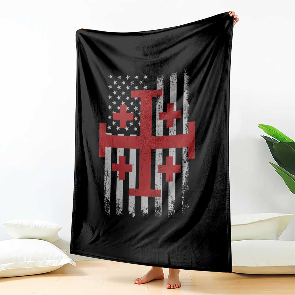Catholic Crusader Cross Throw Blanket Knight Templar Patriotic American Flag TS10 Print Your Wear
