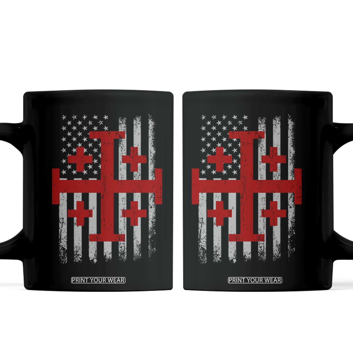 Catholic Crusader Cross Coffee Mug Knight Templar Patriotic American Flag TS10 Black Print Your Wear
