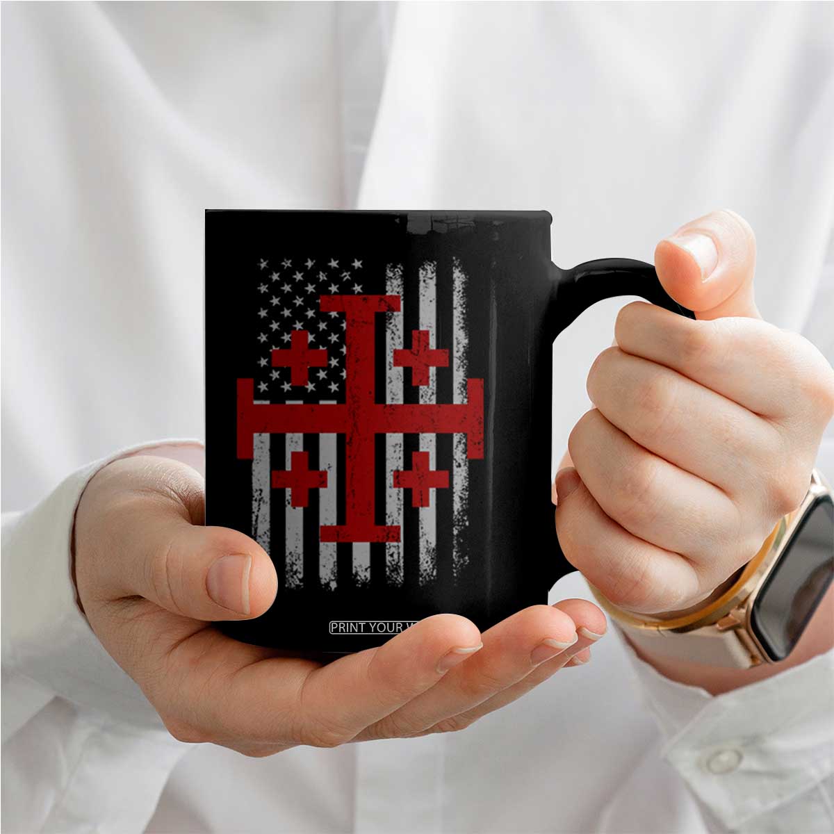 Catholic Crusader Cross Coffee Mug Knight Templar Patriotic American Flag TS10 Print Your Wear