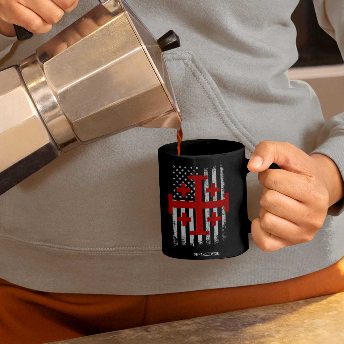 Catholic Crusader Cross Coffee Mug Knight Templar Patriotic American Flag TS10 Print Your Wear