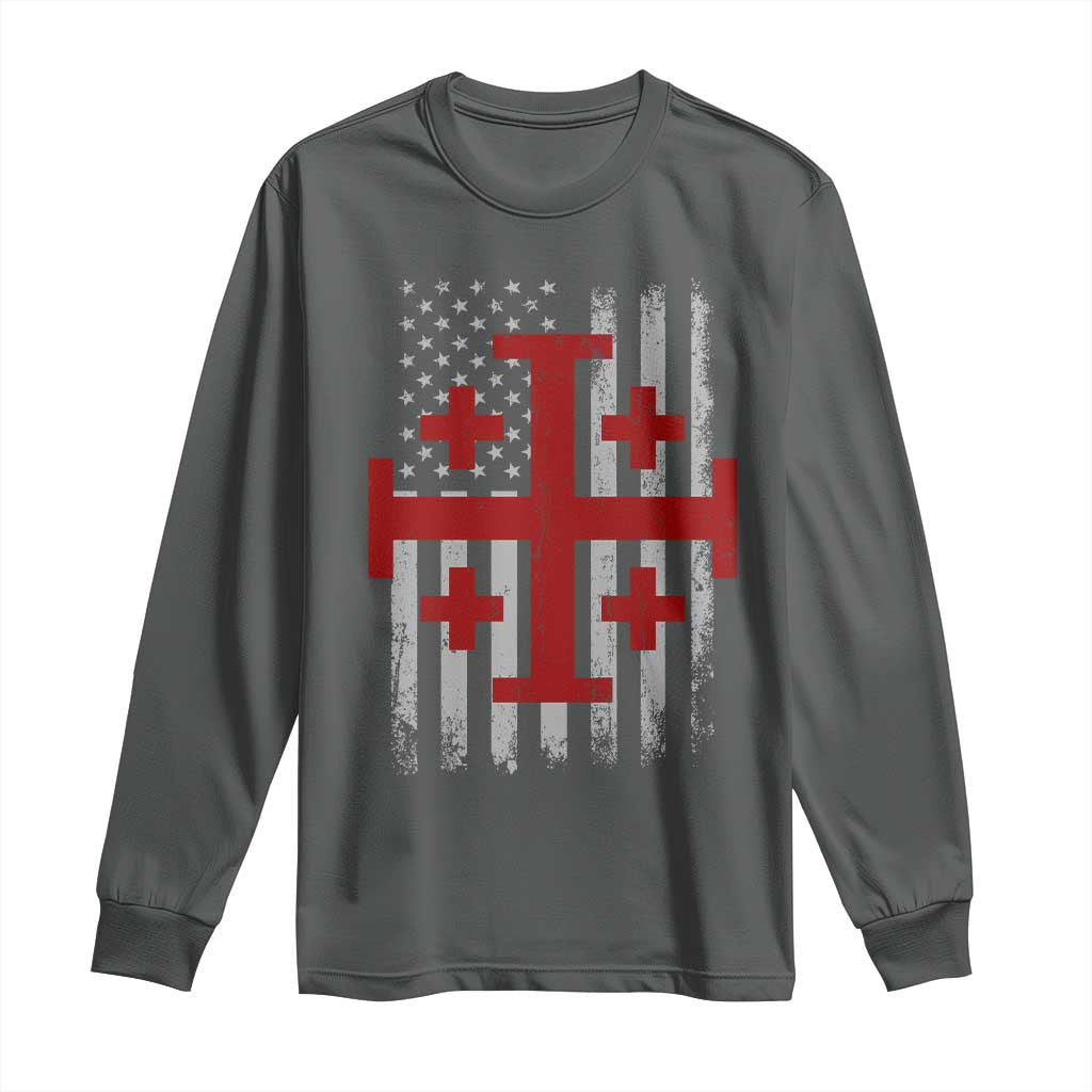 Catholic Crusader Cross Long Sleeve Shirt Knight Templar Patriotic American Flag TS10 Dark Heather Print Your Wear