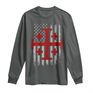 Catholic Crusader Cross Long Sleeve Shirt Knight Templar Patriotic American Flag TS10 Dark Heather Print Your Wear