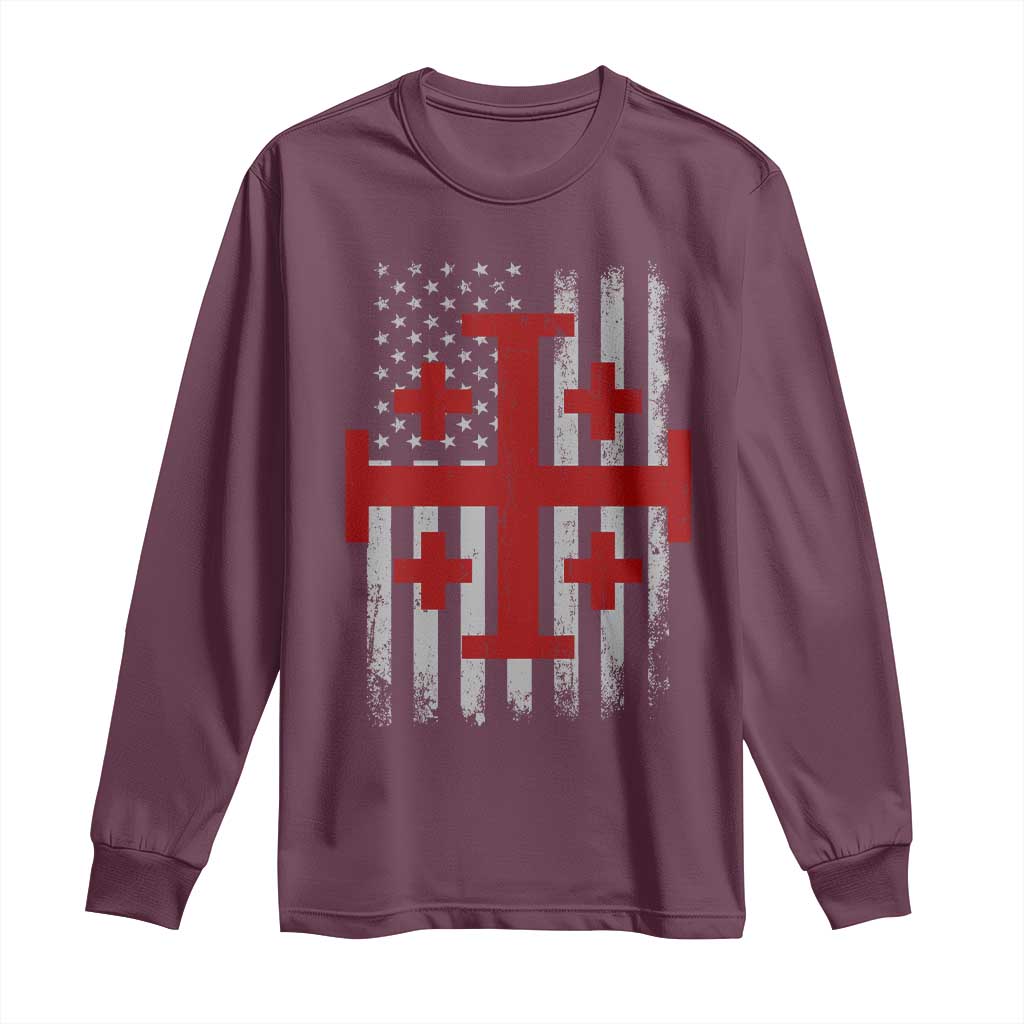 Catholic Crusader Cross Long Sleeve Shirt Knight Templar Patriotic American Flag TS10 Maroon Print Your Wear