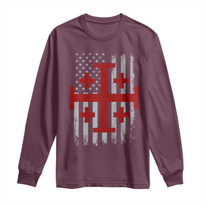 Catholic Crusader Cross Long Sleeve Shirt Knight Templar Patriotic American Flag TS10 Maroon Print Your Wear