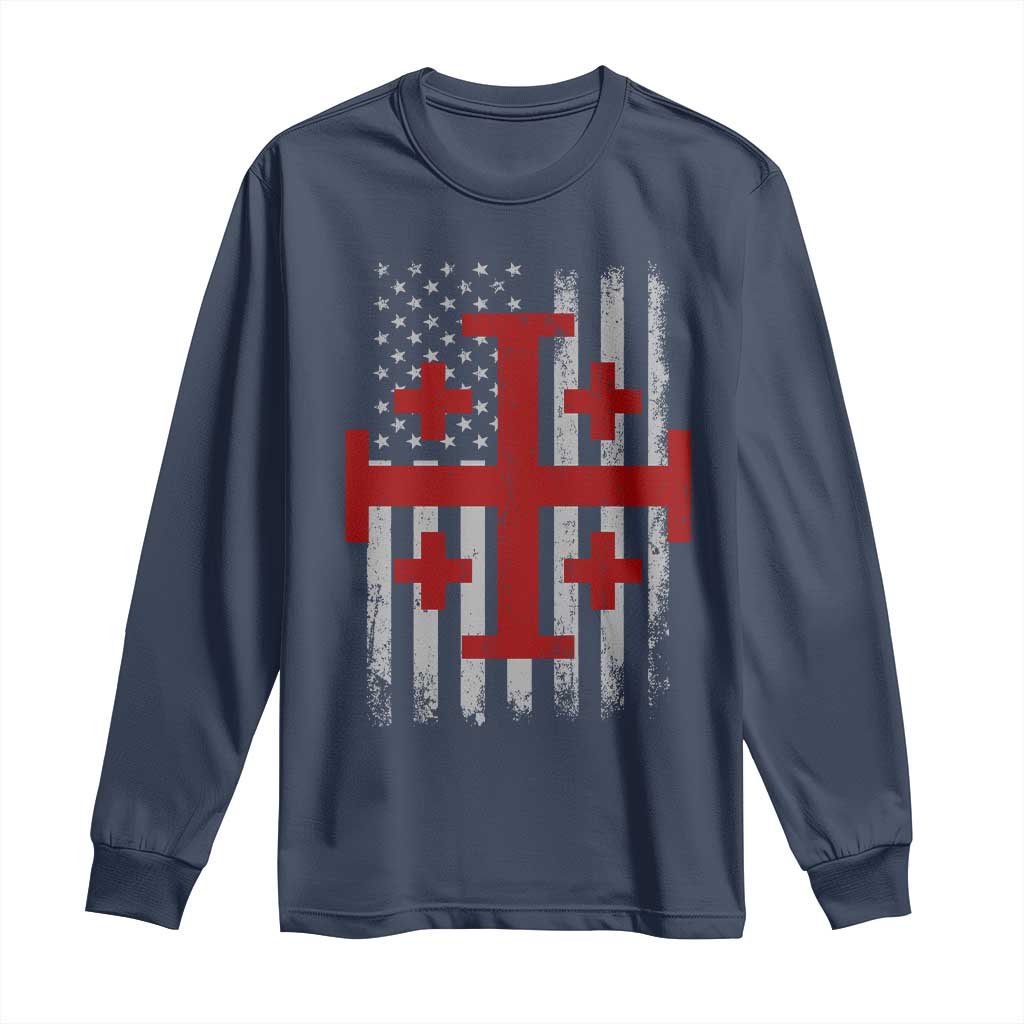 Catholic Crusader Cross Long Sleeve Shirt Knight Templar Patriotic American Flag TS10 Navy Print Your Wear