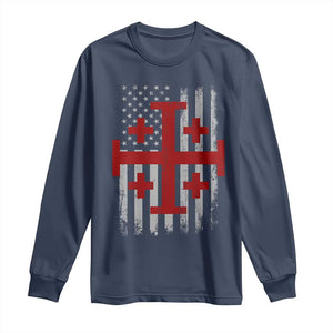 Catholic Crusader Cross Long Sleeve Shirt Knight Templar Patriotic American Flag TS10 Navy Print Your Wear