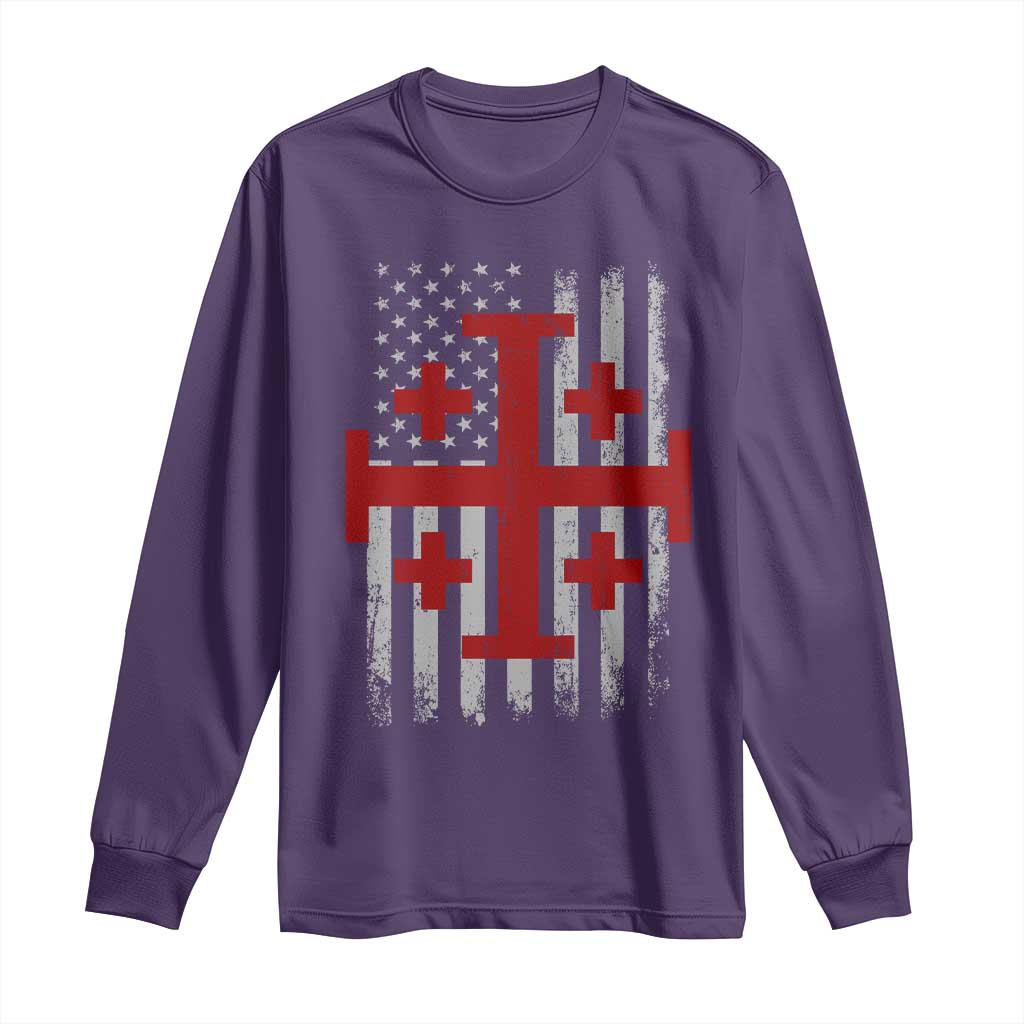 Catholic Crusader Cross Long Sleeve Shirt Knight Templar Patriotic American Flag TS10 Purple Print Your Wear