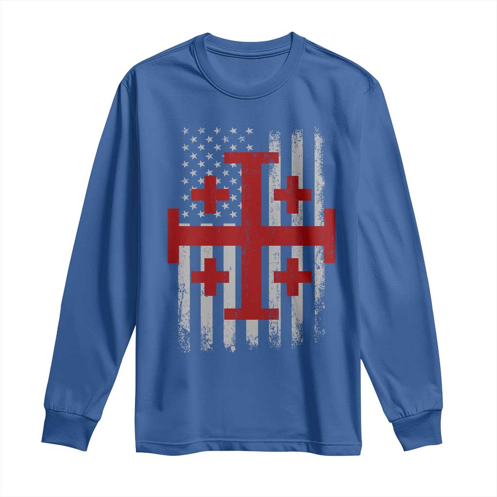 Catholic Crusader Cross Long Sleeve Shirt Knight Templar Patriotic American Flag TS10 Royal Blue Print Your Wear